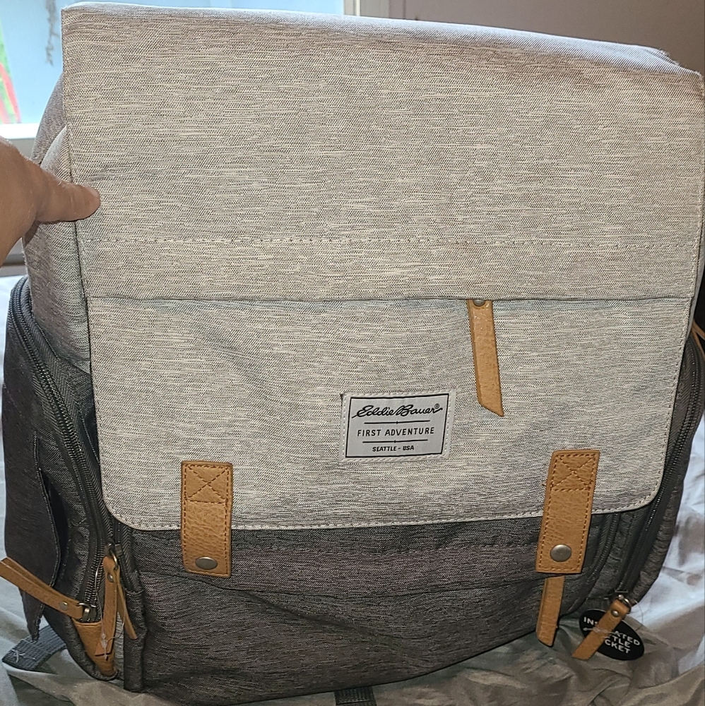 NWOT Eddie Bauer 1st Adventure Cascade Backpack Baby Diaper Bag -Gray Hobo